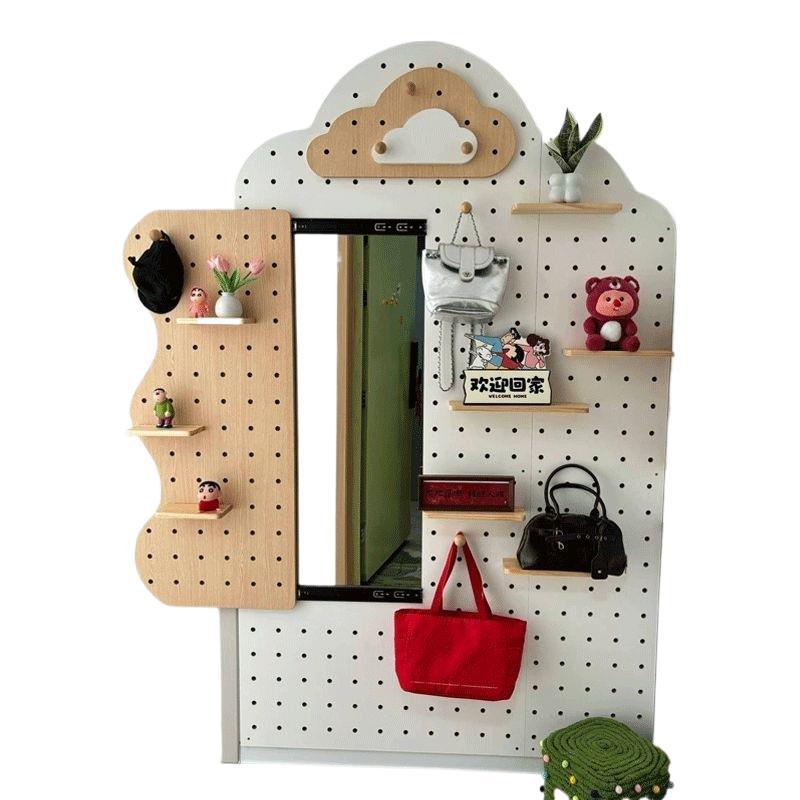 Entrance hole board wall storage rack wooden solid wood storage wall cloud display rack wall hanging clothes rack