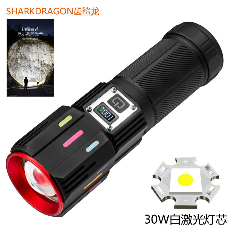 Cross-border new 30W white laser strong light flashlight Type-C rechargeable outdoor zoom remote LED flashlight