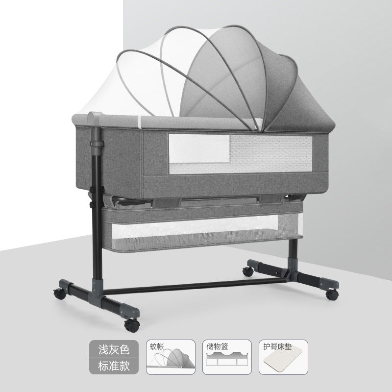 Multifunctional foldable crib, portable newborn bassinet, convertible baby bed, splice-together large bed