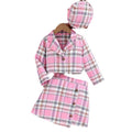 Spring & fallgirlplaidsuittwo-piece setk-style gray pink plaid lapel preppy style hat suit children's skirt