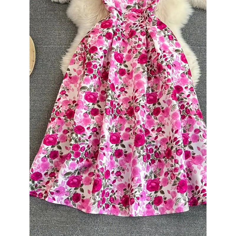 code new arrival  original women's elegancefloralsprinting round neck back slit a-line skirt