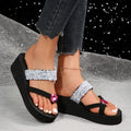 2024 new rhinestone heart flip-flops, cute thong sandals, high heel platform wedge slides