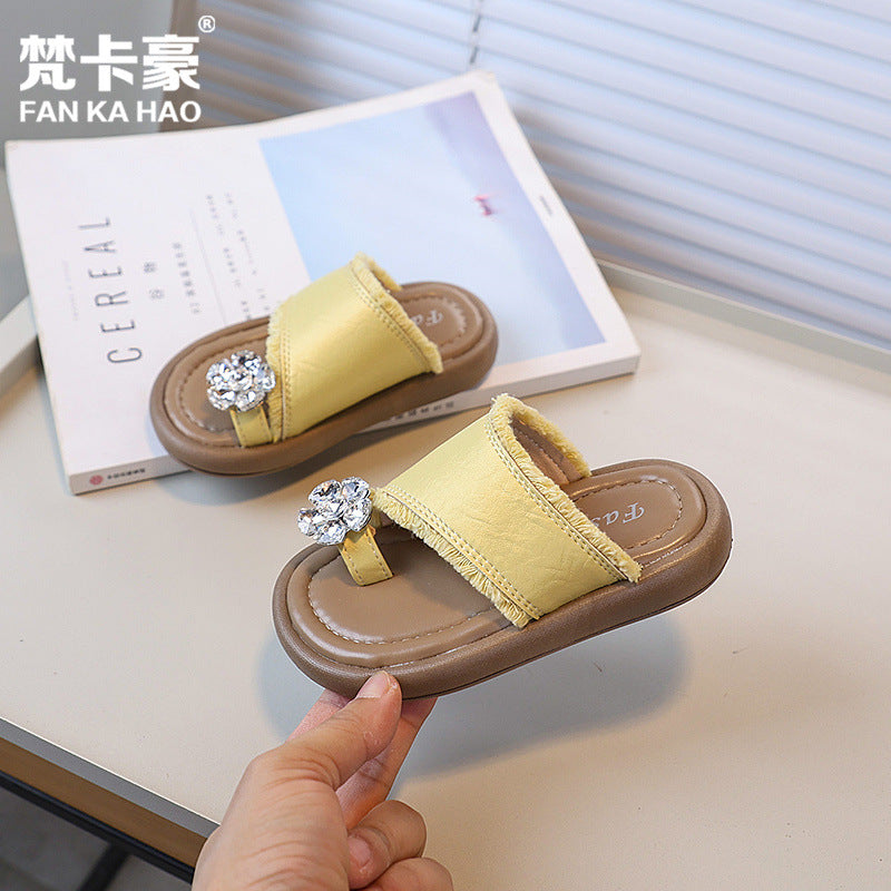 Vancahao ins french rhinestone slippers  summernew arrivalk-stylegirlfashion toe beach sandals