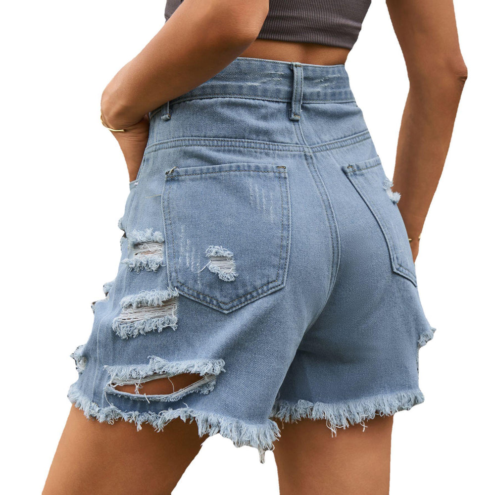Fashion cross-border foreign trade women's clothing  new style irregular ripped raw edge holes  denim shorts hot pants