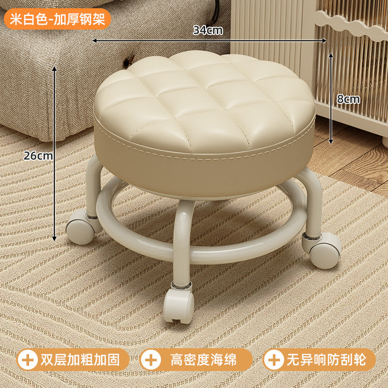 Swivel caster stool, portable shoe-changing stool for doorways, household living room and bedroom rolling stool, low stool with seamless edges, perfect for wiping floors and taking care of kids