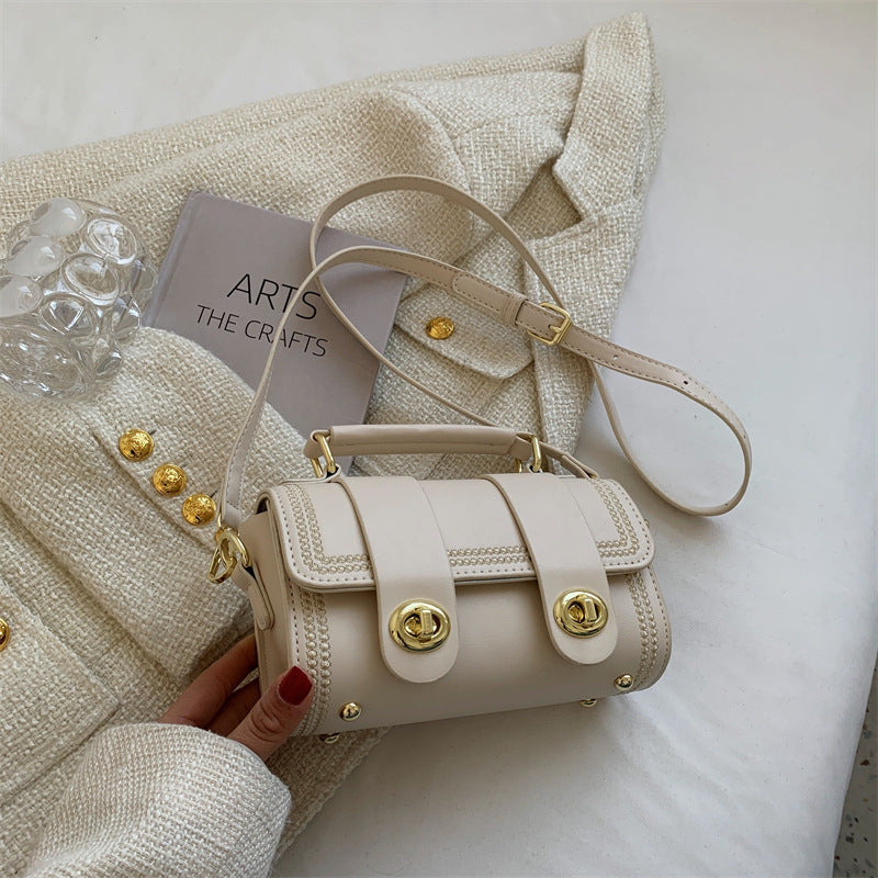 Foreign style bag contrasting color women's small bag 2025 new portable Boston bag fashionable and simple shoulder messenger bag