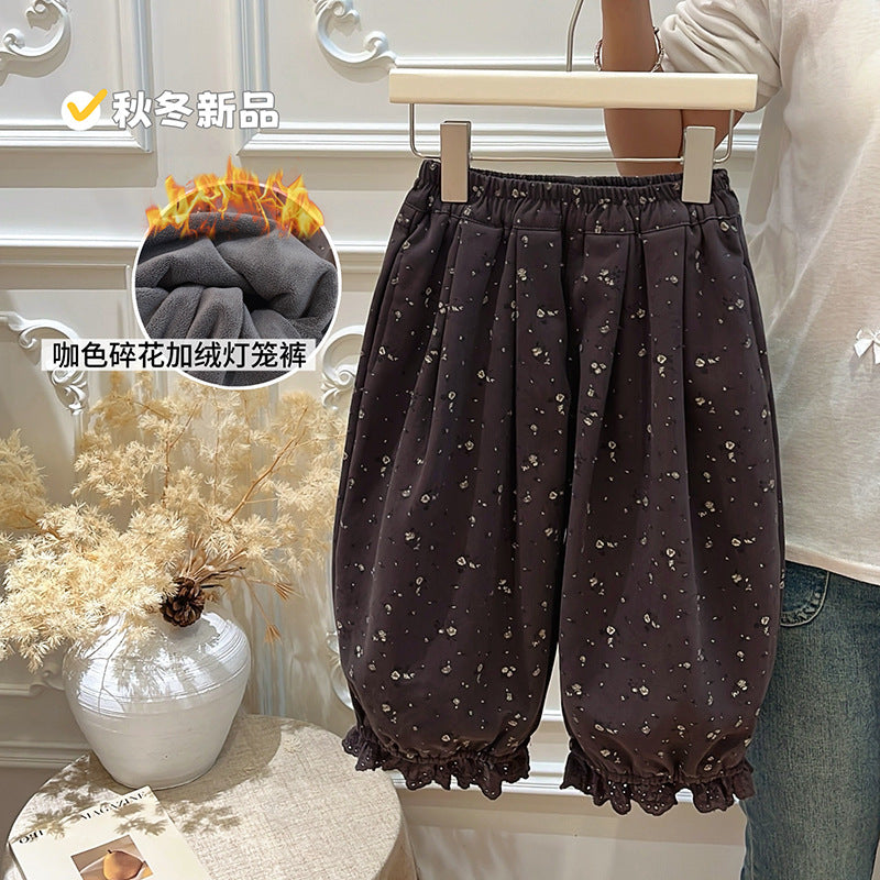 Girls' fall/winter fleece-lined casual pants, baby girl autumn fashion, korean style kids' trousers, trendy outerwear pants for children