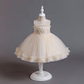 Ready-to-ship new children's formal dress: pearl-embellished tulle princess gown for baby girls, perfect for first birthday photoshoots and special occasions. kids dress