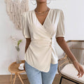 cross-border e-commerce:  &  - european & american style women's short-sleeve blouse - summer chic, slim-fit, tummy-control top
