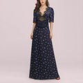 cross-border european and american women's summer fashion: new elegant satin lace patchwork v-neck hollow-out polka dot dress