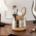 Wooden rotating makeup brush organizer desktop vanity cosmetic lipstick storage rack large capacity pen holder