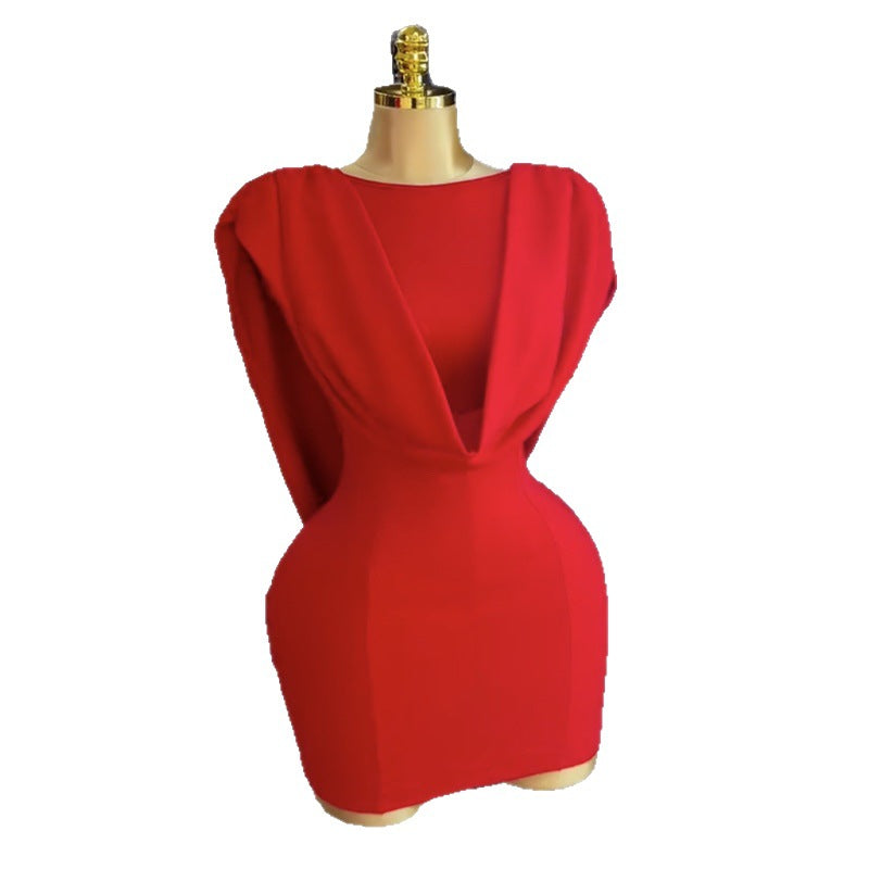 Fashion cross-border women's clothing  summernew arrivalelegantsense of designbackless dresssilm hip-covering shortdress
