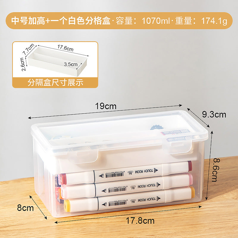 Multifunctional desk storage box Transparent desktop marker Stationery storage box Pencil plastic storage box with lid