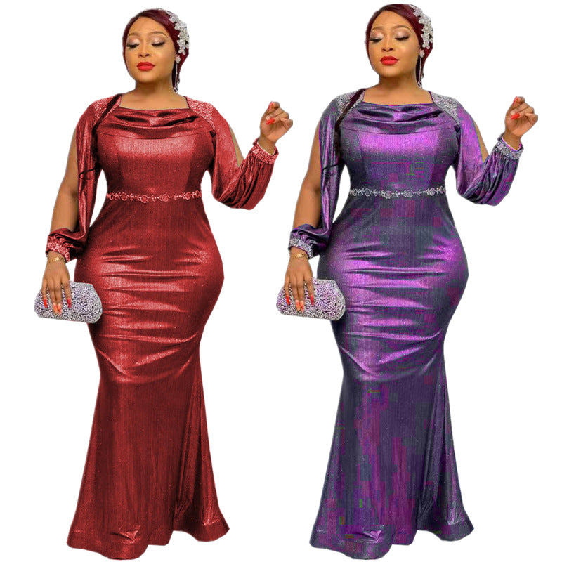 supply elegancepure color hot diamond long sleevesdress party birthday banquet silm evening dress women's big sale