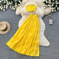 summer new arrival: yellow pleated two-piece set - women's summer sweet & spicy layered cake skirt commute chic outfit