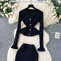 Xiaoxiangfengsuitfemalefall and winter celebrity classy sense waist lotus leaf hem knittingcardiganhigh waist hip skirt