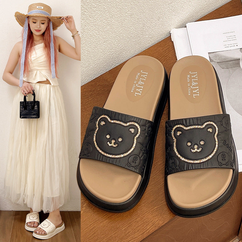 Thick solebear slippers women's summer 2024new arrivaloutwearnon-slipdeodorizing filterindoor homecute sandals