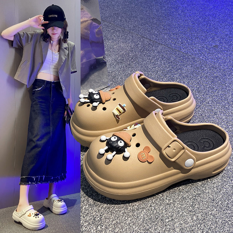 Thick sole crocs women's new arrivalsummeroutwear non-slip deodorizing filter beach eva toe cap slippers couplethick sole shoes