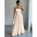 Amazon european goods summer fashion elegant solid color pleated waist-defining long slip dress