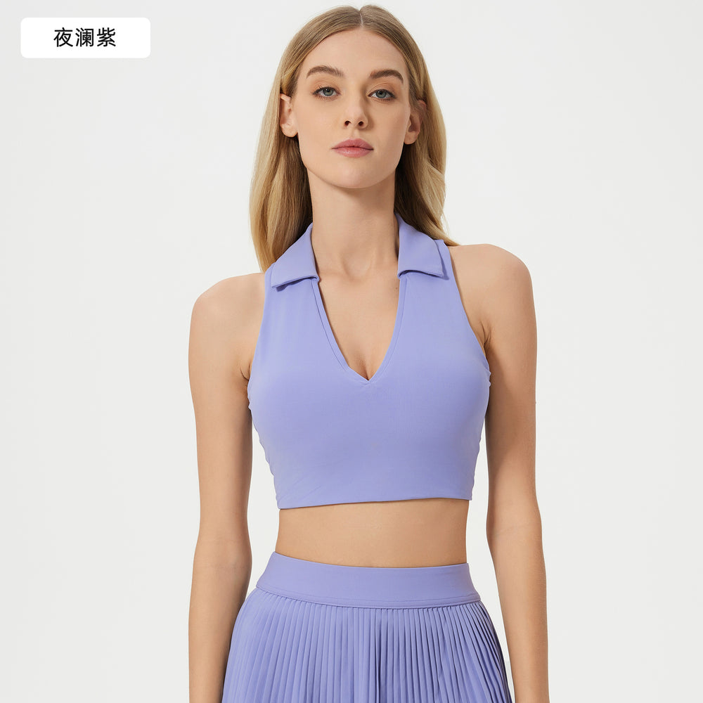 Polo collar sports bra women's quick-dry breathable fitness tennis pleated skirt professional training yoga outfit set