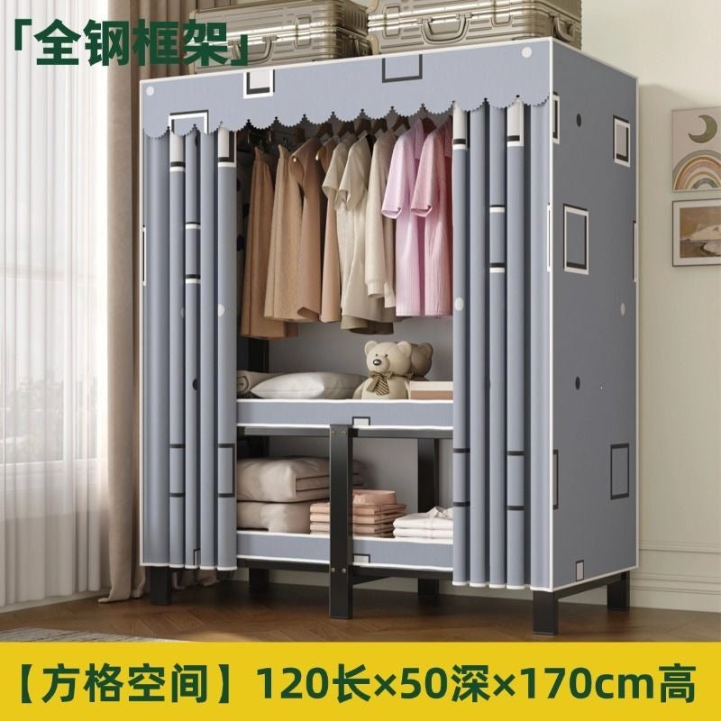 [yiwa] wardrobe for home bedroom installation-free foldable simple cloth wardrobe rental room full steel frame strong and durable clothes
