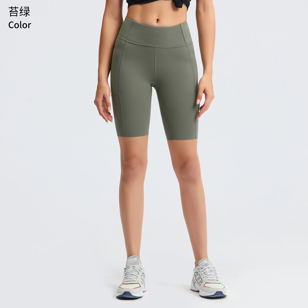 new arrivalpure color side flap pocket pants four-point yoga pants brushed nude running fitness sports shorts dk068