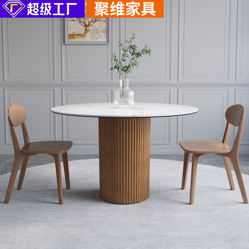 Direct from the factory: customizable rock slab round dining table, modern minimalist solid wood color dining table and chairs, designer combination meeting table