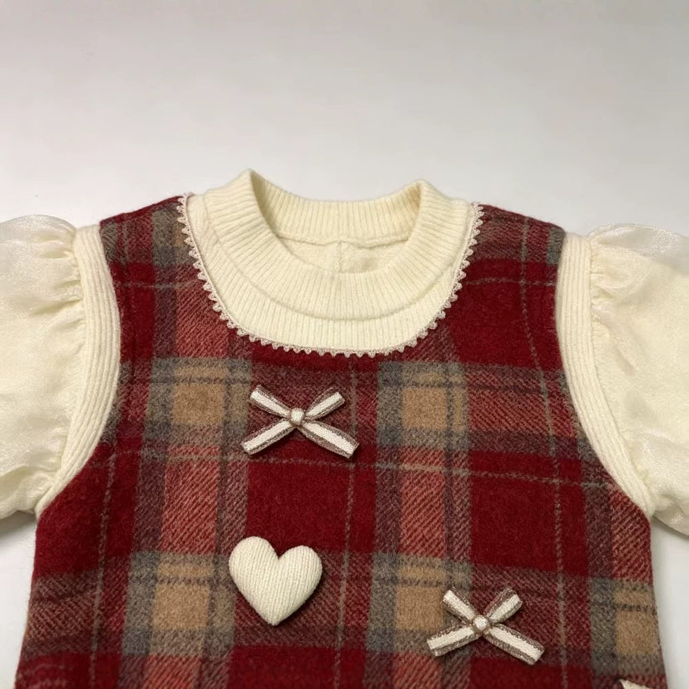 Baby girl's autumn korean-style dress, preppy style, princess dress for infants and toddlers, autumn faux two-piece dress
