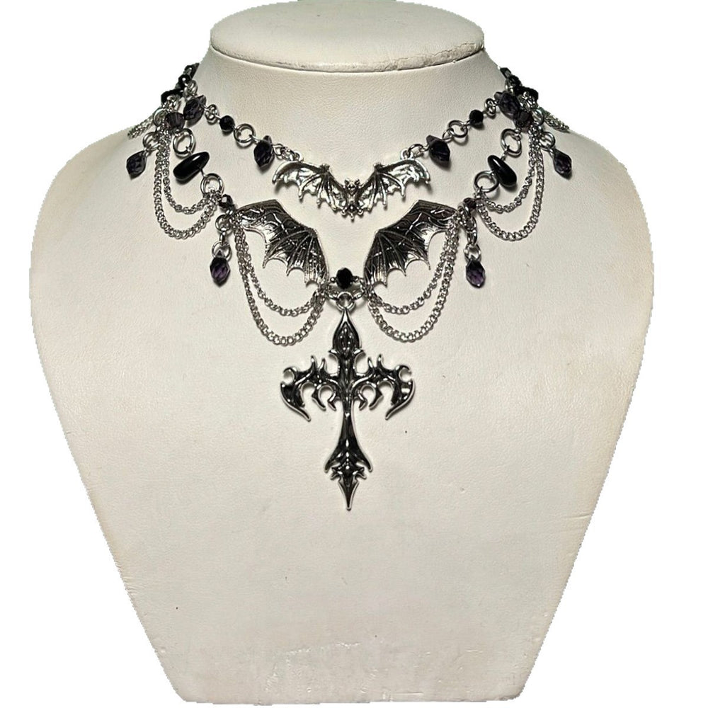 Halloween necklace wholesale cross-border jewelry dark cross angel heavy industry metal gothic style chain sweater chain