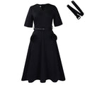 D576 women's foreign trade summer  new fashion v-neck elegant short sleeve cinched waist a-line dress plus size european and american style dress