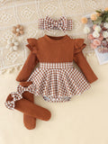 Children's clothing shein cross-border girl suit brown long-sleeved dress children's clothing suit