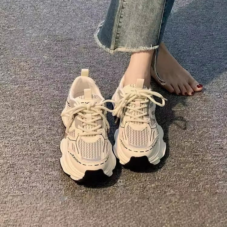 Thick sole dad shoes for women 2026new arrivalautum thin mesh breathable mesh shoes heighteningcasual sports shoes