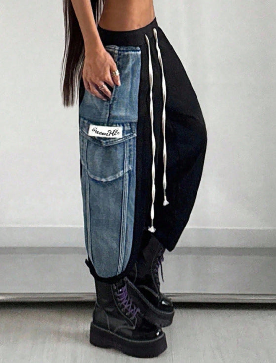 Amazon tiktok pinduoduo foreign trade cross-border fashion asymmetrical denim stitching leggings overalls