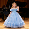 Girls' flower girl wedding dress evening gown runway cross-border european and american style off-shoulder tutu dress children's princess dress wholesale in stock