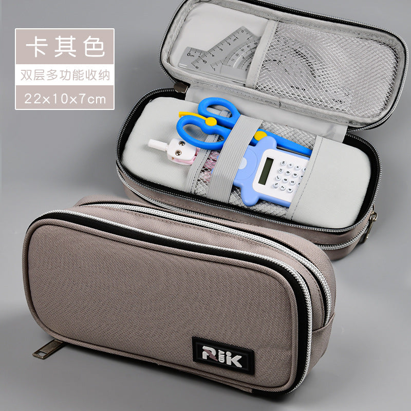 Elementary school stationery box Multi-layer large-capacity pencil case ins wind solid color stationery bag Advanced sense junior high school pencil bag customization