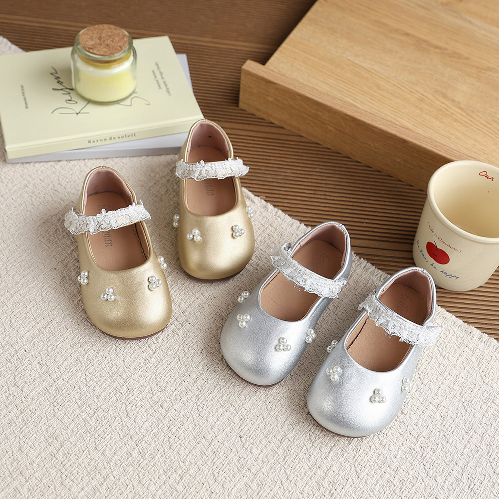 Vancahao  spring new children's leather shoes girls' mary jane lace princess shoes fashionable versatile flats