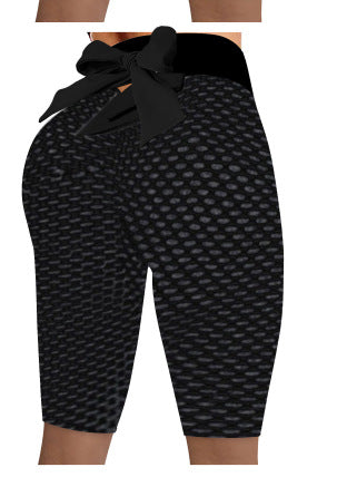 2025 amazon women's bowknot honeycomb jacquard solid color yoga pants, activewear, capri leggings - in stock, cropped length