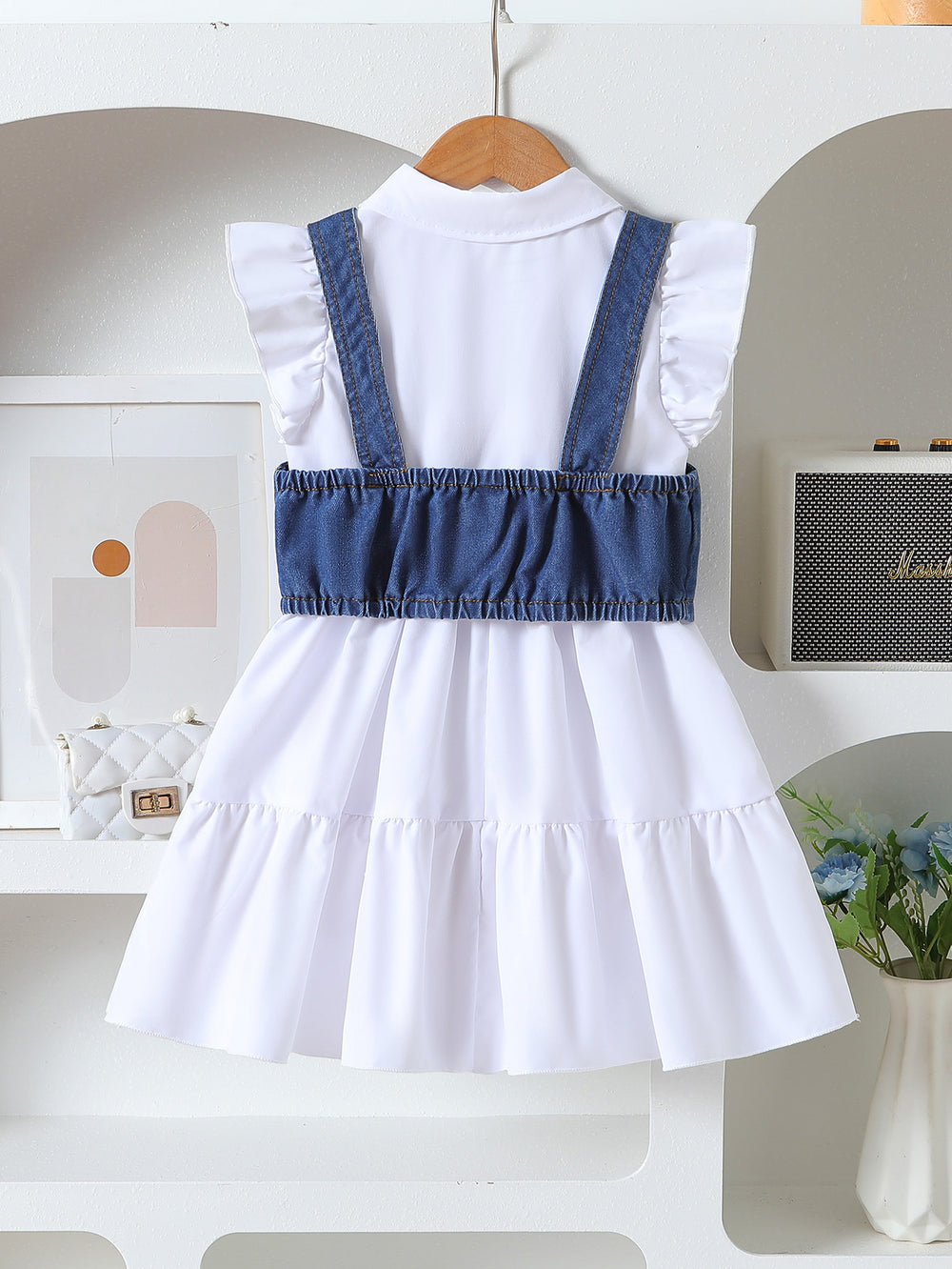 Girl denim two-piece setsummerpopular baby outweareasiest for matchcasual suspender suit skirt sleeveless tweed style