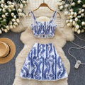 European and american hot girl hollow-out embroidered set: women's camisole bandeau crop top + high-waisted a-line midi skirt sexy two-piece outfit