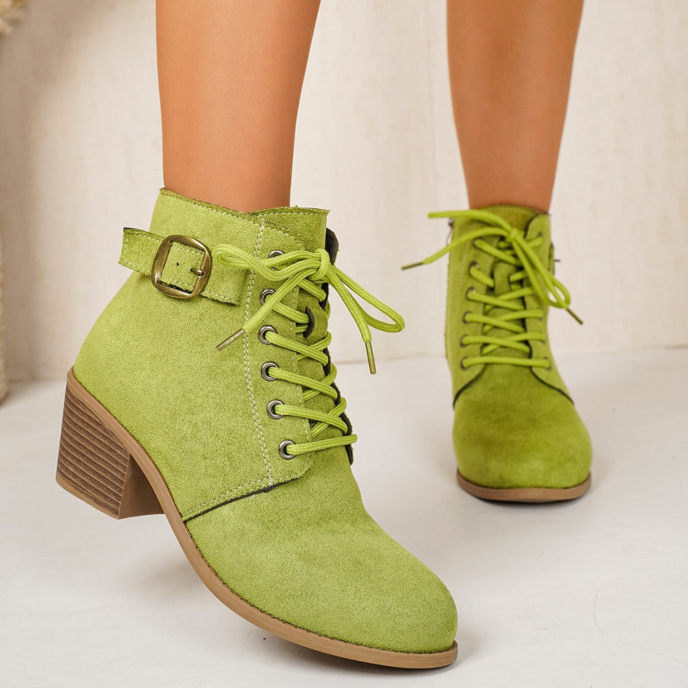 new arrival thick heel short boots women's nubuck leather boots side zipper belt buckle exportplus size women's boots wholesale