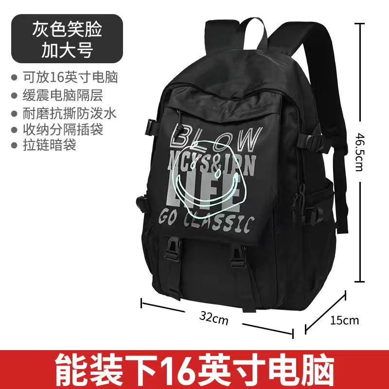 New Korean version backpack fashion couple bag computer junior high school college student schoolbag large capacity smiley face men's and women's backpack