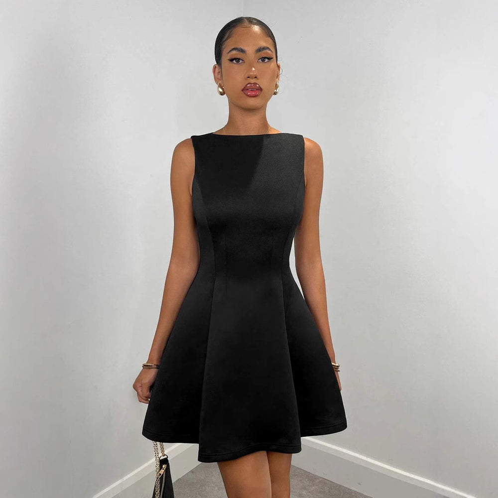 summer tk cross-border solid color a-line sleeveless slim-fit elegant tea party dress