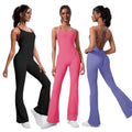 Pink hip lifting one-piece yoga wear wide leg flare jumpsuit women's cross back sports jumpsuit  new style