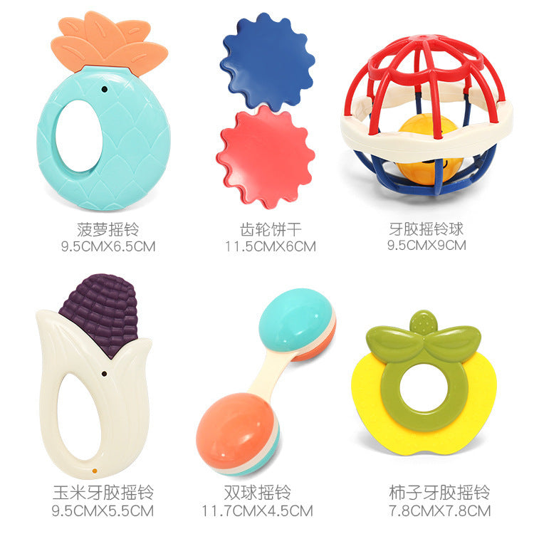 Baby rattle 6-piece set Baby educational soothing toy Toothpaste soft glue hand rattle 3-12 months newborn