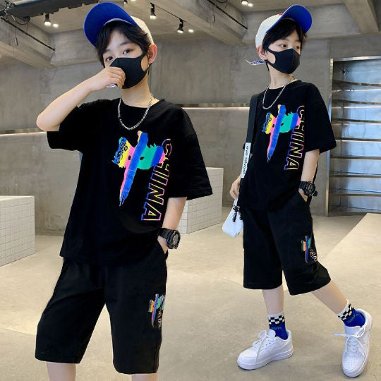 Kids' boys' summer outfit set  new style trendy big & tall boys' street style summer short sleeve cool & fashionable