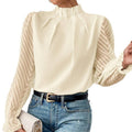 european and american cross-border women's fashion: new autumn/winter half-high neck, wavy pattern chiffon long sleeve top