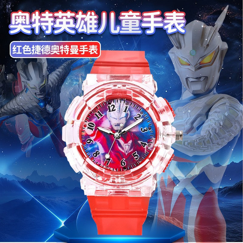 Ultraman watch kids toy boys cartoon luminous electronic watch 3-6 years old children mancero birthday gift
