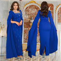C7259 cross-border   fashion women's back-slit cape sleeve rhinestone embellished elegant dress