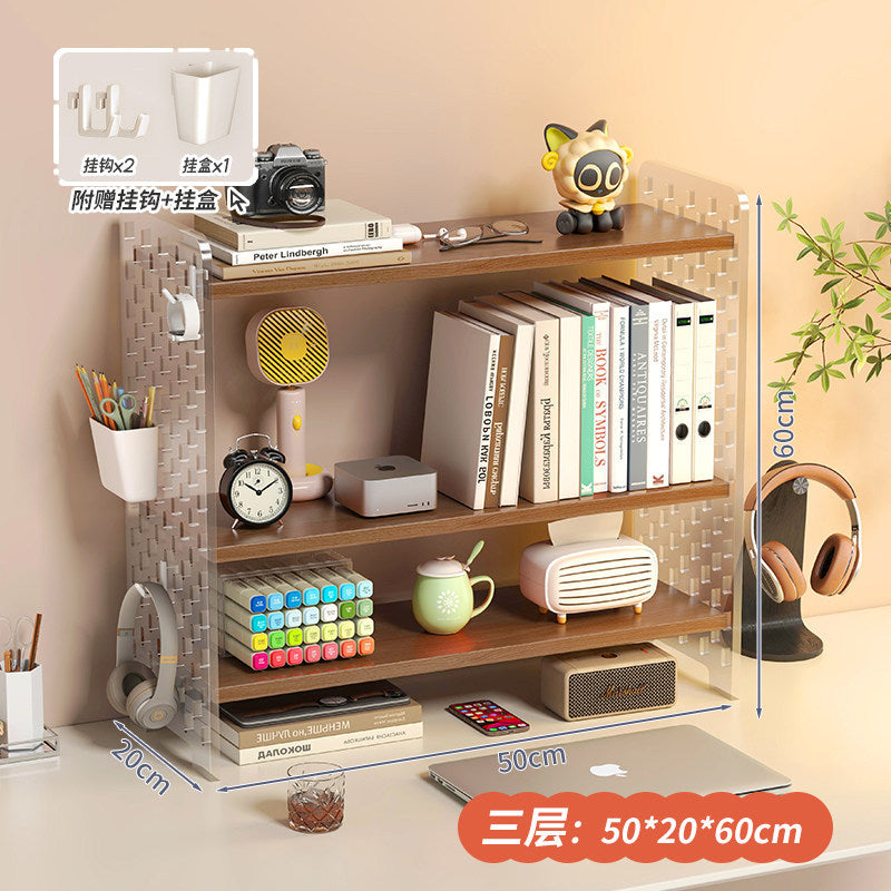 Acrylic desktop organizer, office desk pegboard, computer desk bookshelf, multi-tier storage rack with dividers