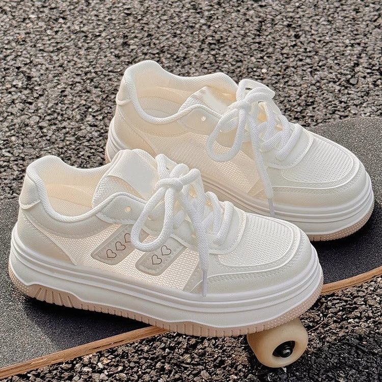 Summer women's chunky platform loafers, breathable mesh sneakers, perfect with skirts, unique white sneakers, athletic skate shoes